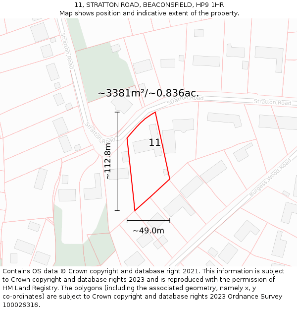 11, STRATTON ROAD, BEACONSFIELD, HP9 1HR: Plot and title map