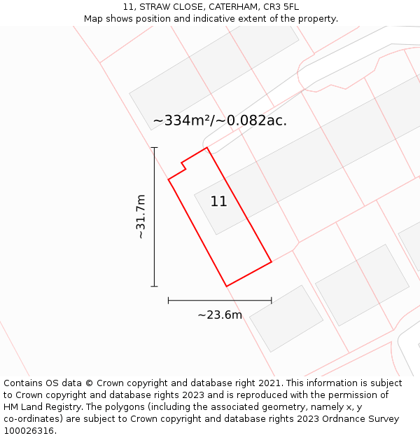 11, STRAW CLOSE, CATERHAM, CR3 5FL: Plot and title map