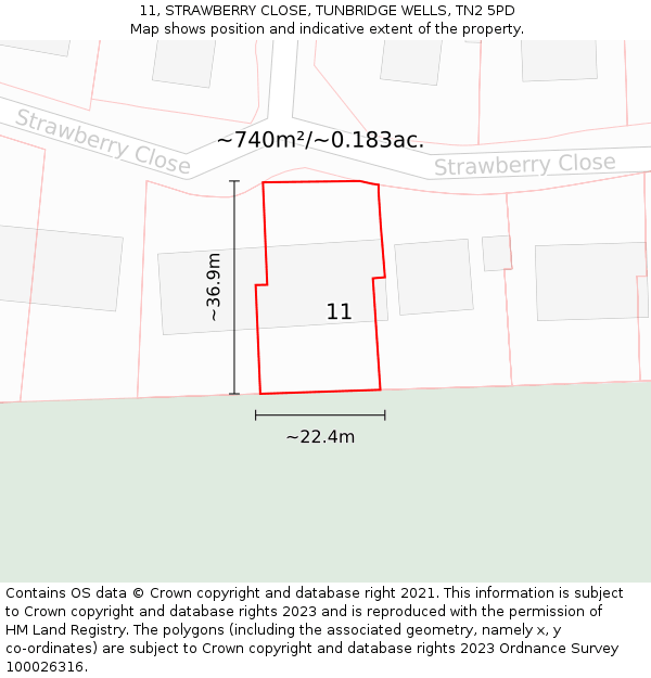 11, STRAWBERRY CLOSE, TUNBRIDGE WELLS, TN2 5PD: Plot and title map