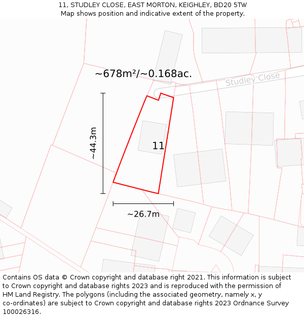 11, STUDLEY CLOSE, EAST MORTON, KEIGHLEY, BD20 5TW: Plot and title map