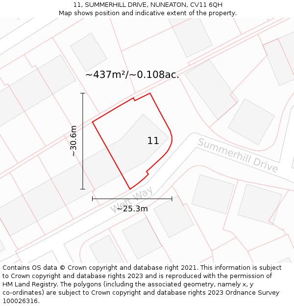 11, SUMMERHILL DRIVE, NUNEATON, CV11 6QH: Plot and title map