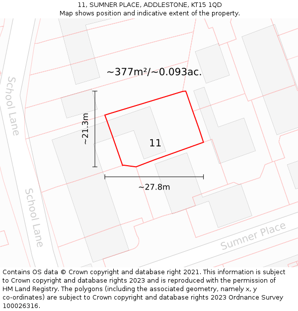 11, SUMNER PLACE, ADDLESTONE, KT15 1QD: Plot and title map