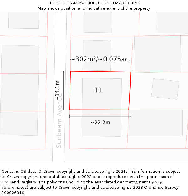 11, SUNBEAM AVENUE, HERNE BAY, CT6 8AX: Plot and title map