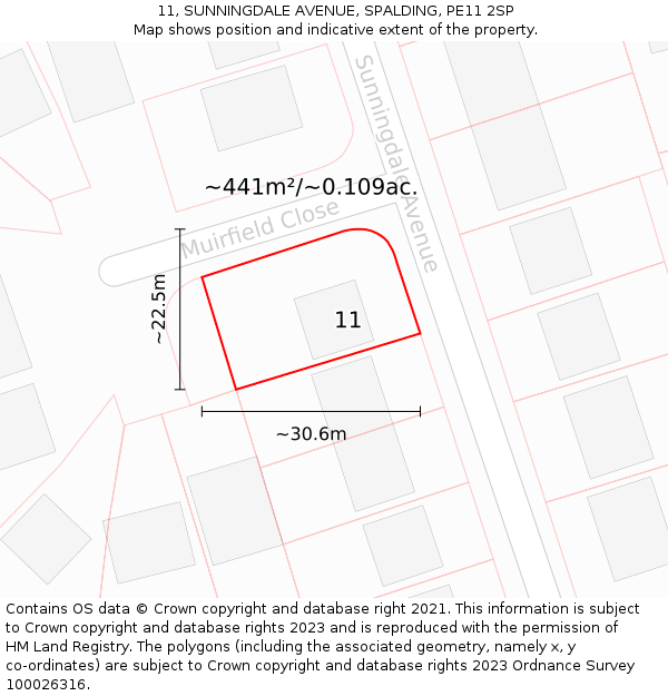 11, SUNNINGDALE AVENUE, SPALDING, PE11 2SP: Plot and title map