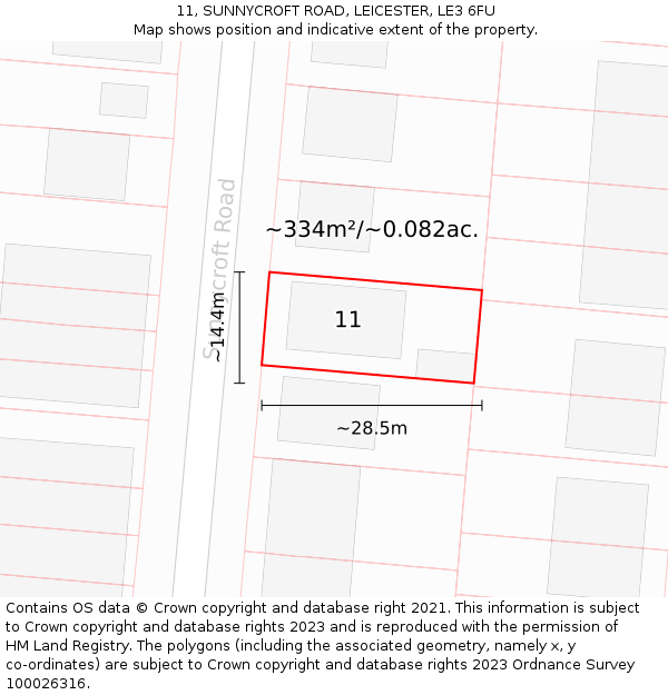 11, SUNNYCROFT ROAD, LEICESTER, LE3 6FU: Plot and title map