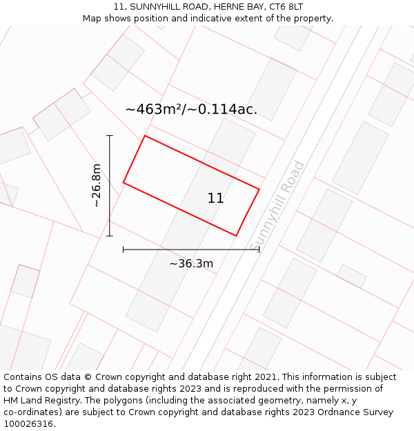 11, SUNNYHILL ROAD, HERNE BAY, CT6 8LT: Plot and title map