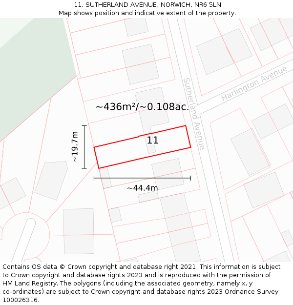 11, SUTHERLAND AVENUE, NORWICH, NR6 5LN: Plot and title map