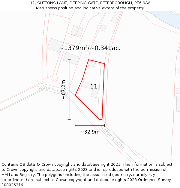 11, SUTTONS LANE, DEEPING GATE, PETERBOROUGH, PE6 9AA: Plot and title map