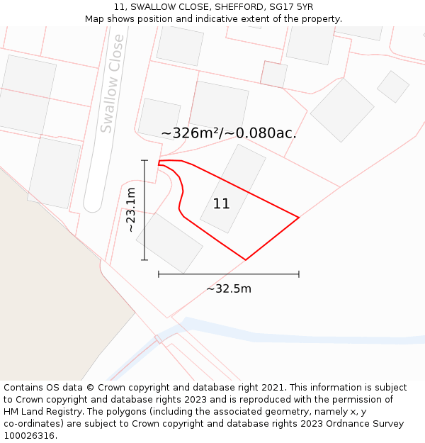 11, SWALLOW CLOSE, SHEFFORD, SG17 5YR: Plot and title map