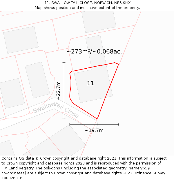 11, SWALLOW TAIL CLOSE, NORWICH, NR5 9HX: Plot and title map