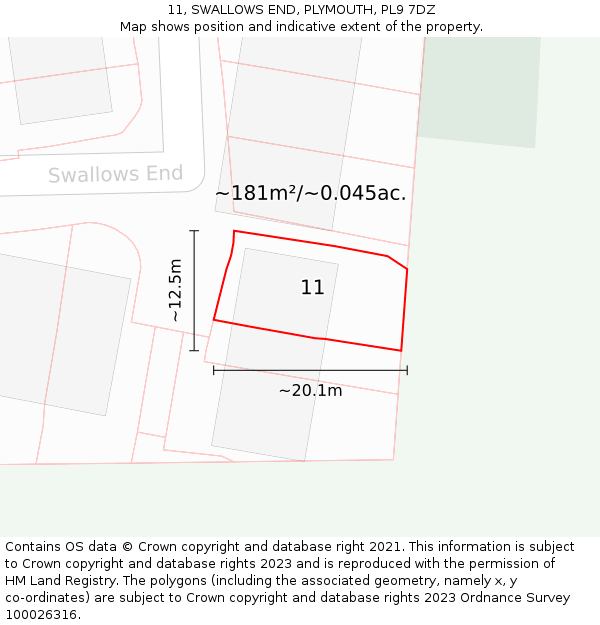 11, SWALLOWS END, PLYMOUTH, PL9 7DZ: Plot and title map