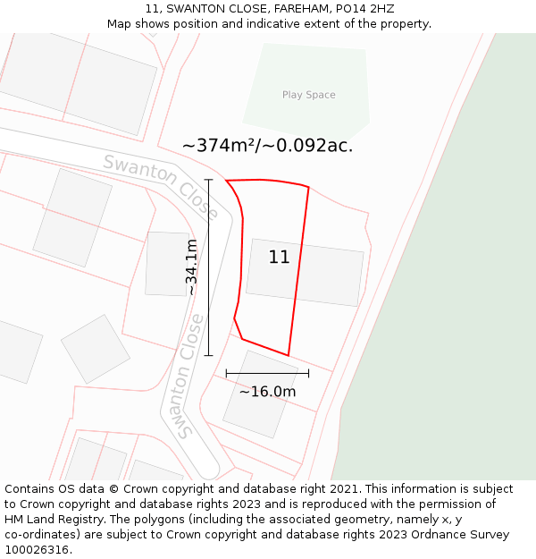 11, SWANTON CLOSE, FAREHAM, PO14 2HZ: Plot and title map