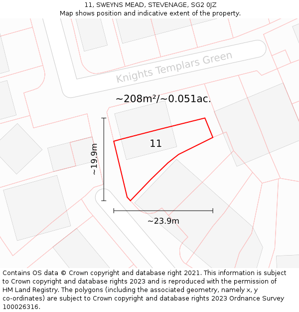 11, SWEYNS MEAD, STEVENAGE, SG2 0JZ: Plot and title map