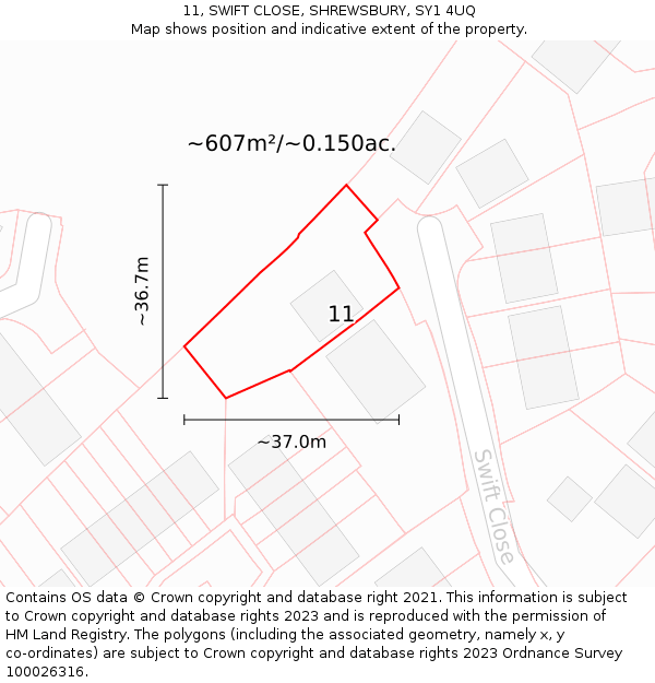 11, SWIFT CLOSE, SHREWSBURY, SY1 4UQ: Plot and title map