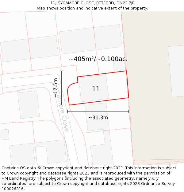 11, SYCAMORE CLOSE, RETFORD, DN22 7JP: Plot and title map