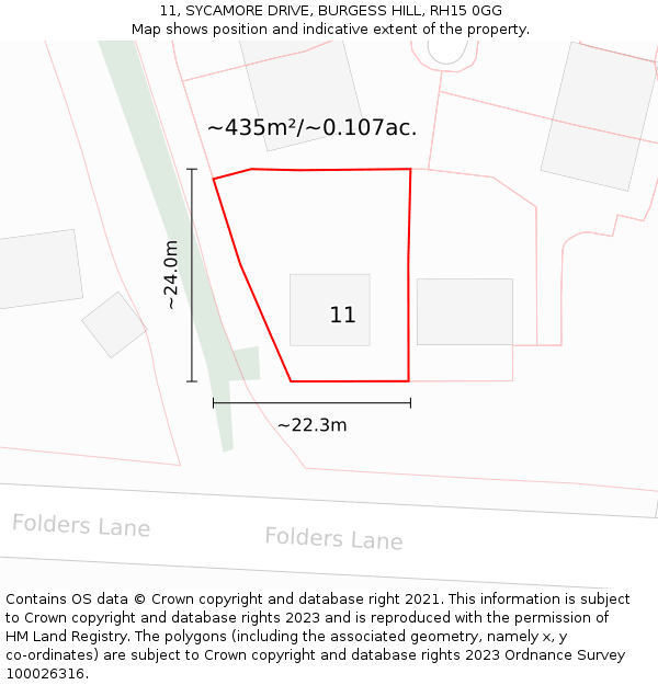 11, SYCAMORE DRIVE, BURGESS HILL, RH15 0GG: Plot and title map