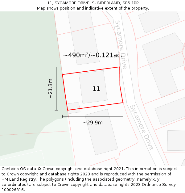 11, SYCAMORE DRIVE, SUNDERLAND, SR5 1PP: Plot and title map