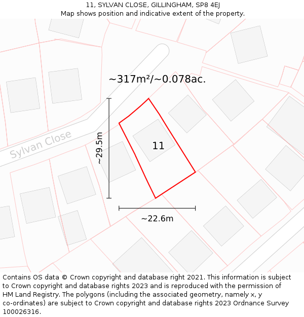 11, SYLVAN CLOSE, GILLINGHAM, SP8 4EJ: Plot and title map