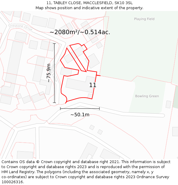 11, TABLEY CLOSE, MACCLESFIELD, SK10 3SL: Plot and title map