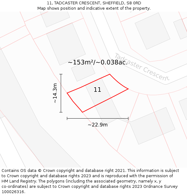 11, TADCASTER CRESCENT, SHEFFIELD, S8 0RD: Plot and title map