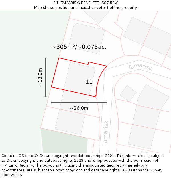 11, TAMARISK, BENFLEET, SS7 5PW: Plot and title map