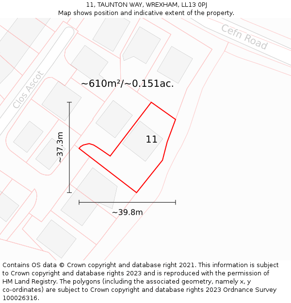 11, TAUNTON WAY, WREXHAM, LL13 0PJ: Plot and title map