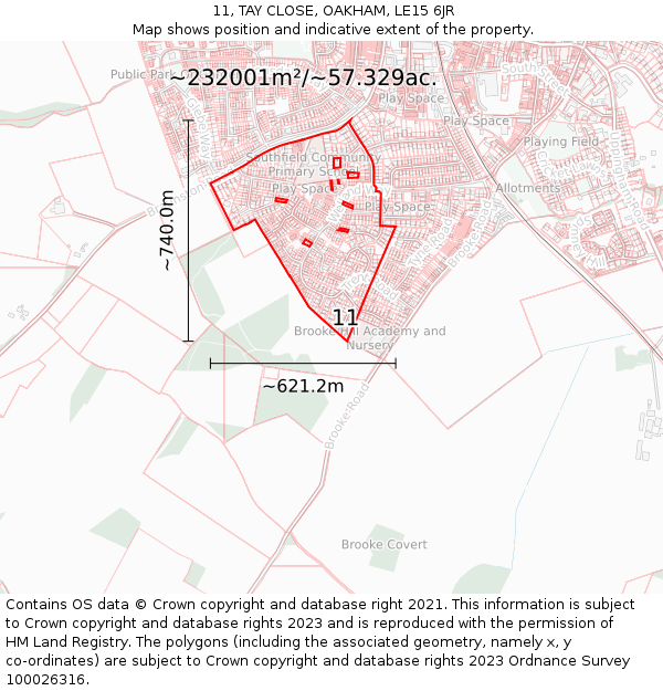 11, TAY CLOSE, OAKHAM, LE15 6JR: Plot and title map