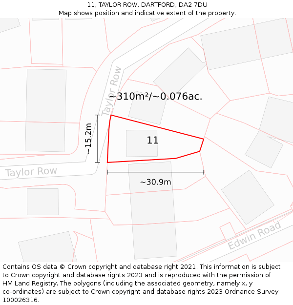 11, TAYLOR ROW, DARTFORD, DA2 7DU: Plot and title map