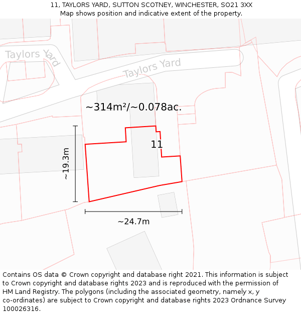 11, TAYLORS YARD, SUTTON SCOTNEY, WINCHESTER, SO21 3XX: Plot and title map