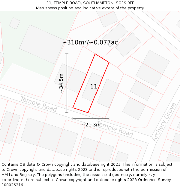 11, TEMPLE ROAD, SOUTHAMPTON, SO19 9FE: Plot and title map