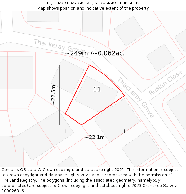 11, THACKERAY GROVE, STOWMARKET, IP14 1RE: Plot and title map