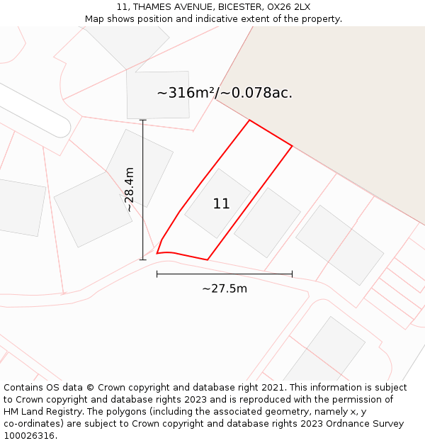 11, THAMES AVENUE, BICESTER, OX26 2LX: Plot and title map