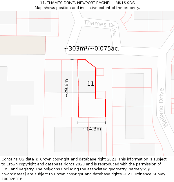 11, THAMES DRIVE, NEWPORT PAGNELL, MK16 9DS: Plot and title map