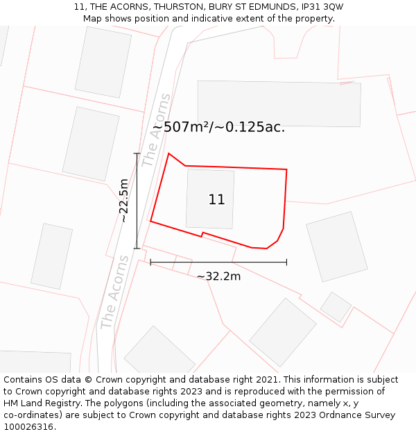 11, THE ACORNS, THURSTON, BURY ST EDMUNDS, IP31 3QW: Plot and title map