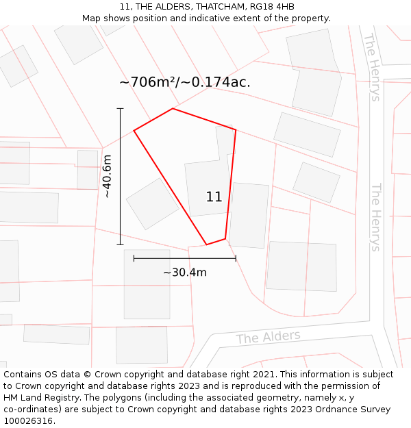 11, THE ALDERS, THATCHAM, RG18 4HB: Plot and title map