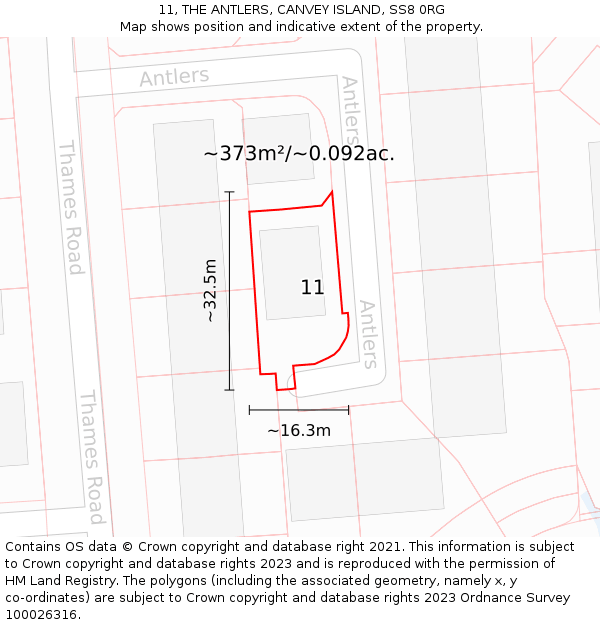 11, THE ANTLERS, CANVEY ISLAND, SS8 0RG: Plot and title map