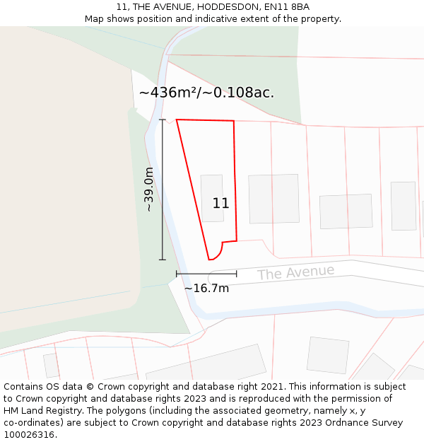 11, THE AVENUE, HODDESDON, EN11 8BA: Plot and title map