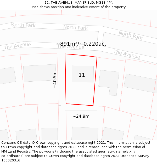 11, THE AVENUE, MANSFIELD, NG18 4PN: Plot and title map