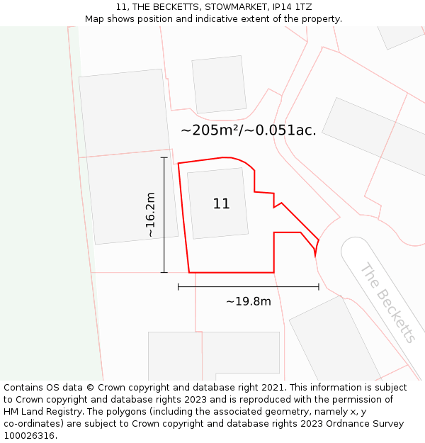11, THE BECKETTS, STOWMARKET, IP14 1TZ: Plot and title map