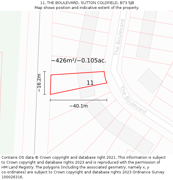 11, THE BOULEVARD, SUTTON COLDFIELD, B73 5JB: Plot and title map