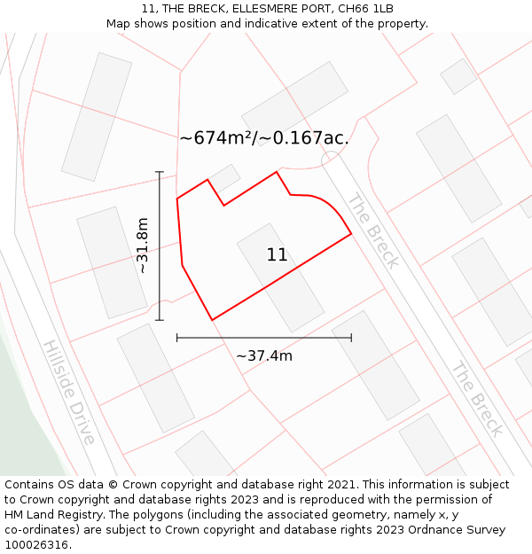 11, THE BRECK, ELLESMERE PORT, CH66 1LB: Plot and title map