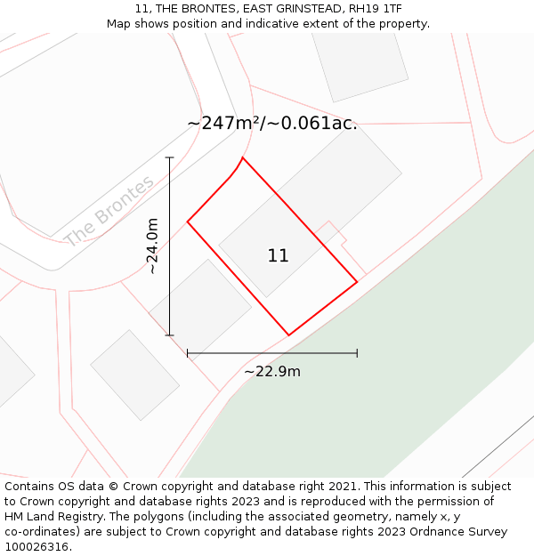 11, THE BRONTES, EAST GRINSTEAD, RH19 1TF: Plot and title map