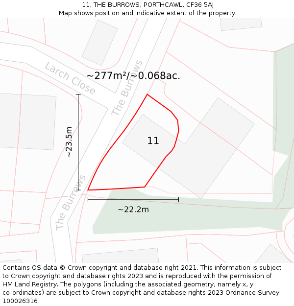 11, THE BURROWS, PORTHCAWL, CF36 5AJ: Plot and title map