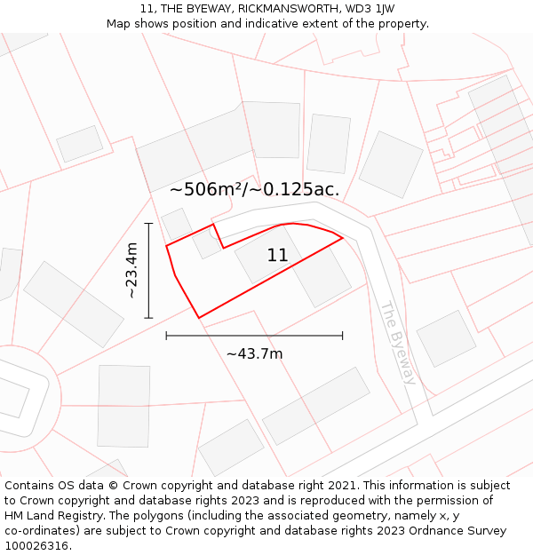 11, THE BYEWAY, RICKMANSWORTH, WD3 1JW: Plot and title map