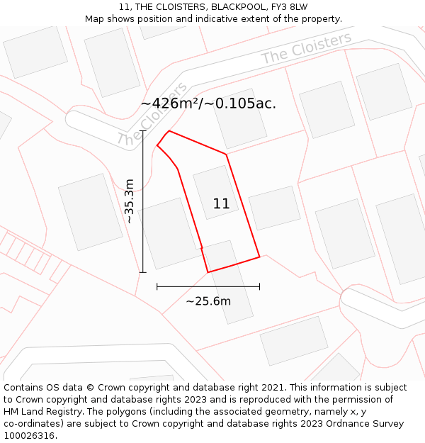 11, THE CLOISTERS, BLACKPOOL, FY3 8LW: Plot and title map