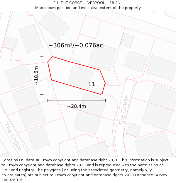 11, THE COPSE, LIVERPOOL, L18 3NH: Plot and title map