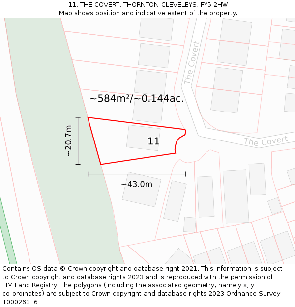 11, THE COVERT, THORNTON-CLEVELEYS, FY5 2HW: Plot and title map