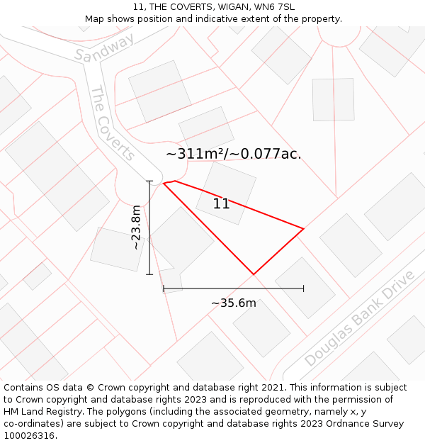 11, THE COVERTS, WIGAN, WN6 7SL: Plot and title map