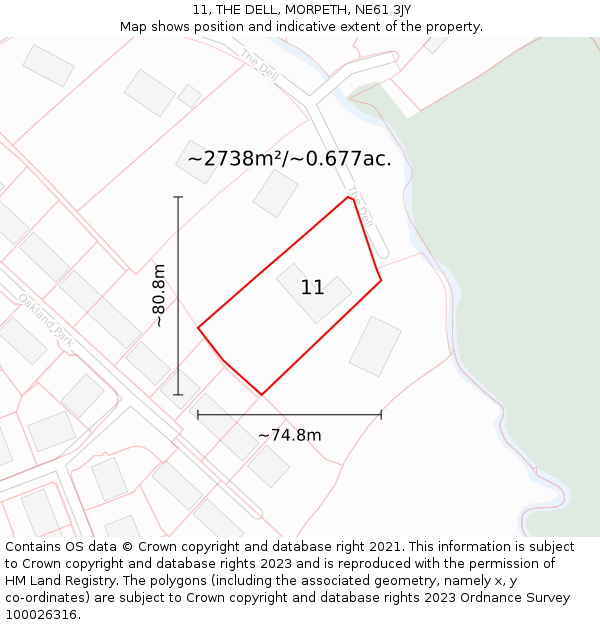 11, THE DELL, MORPETH, NE61 3JY: Plot and title map