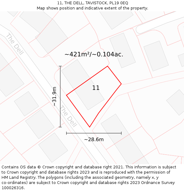11, THE DELL, TAVISTOCK, PL19 0EQ: Plot and title map